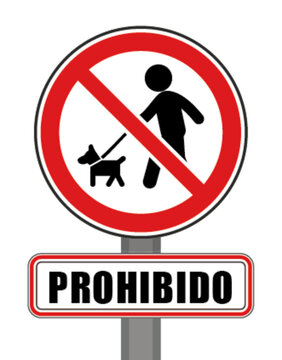 Se&ntilde;al de prohibido c&iacute;rculo rojo perro con correa