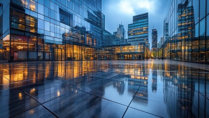 Cityscape Reflection: Modern Architecture at Dusk
