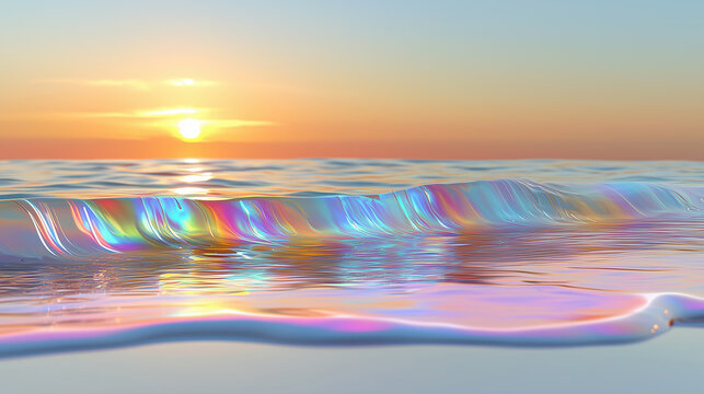 sunrise over the sea. Tropical beach with soft waves and ocean. A dreamy setting for Valentine's Day, love, travel, greeting cards, and desktop wallpapers.