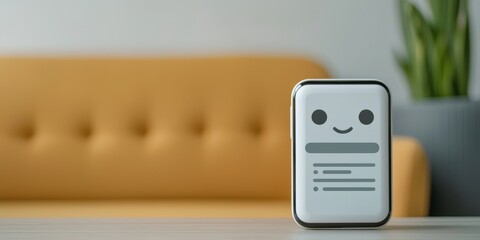 Friendly Robot Device on Table with Cozy Background