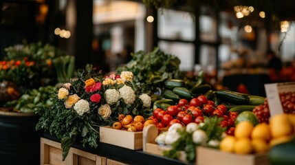 Fresh and Colorful Variety of Vegetables and Fruits Displayed at a Busy Open-Air Market