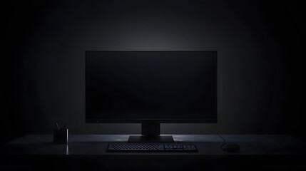 with an empty screen on an ultra-wide monitor and ambient lighting 