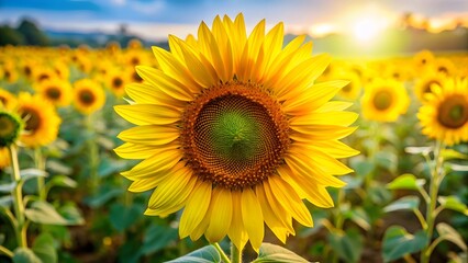 Fototapeta premium Vibrant Sunflower in a Field at Sunset