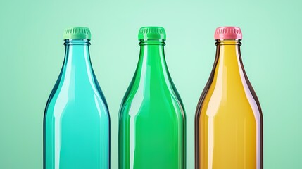 Refreshing beverage bottles in vibrant colors minimalist studio setup product photography eye-catching display