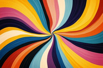 Colorful swirling stripes converging towards the center, creating a dynamic and vibrant vortex of hues, perfect for joyful and energetic backgrounds