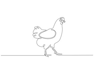 Continuous one line drawing of hen. One line drawing illustration of chicken. Farm animal, poultry concept single line. Editable outline
