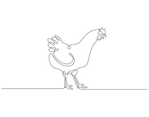 Continuous one line drawing of hen. One line drawing illustration of chicken. Farm animal, poultry concept single line. Editable outline