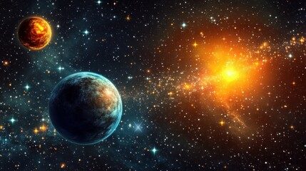 Fototapeta premium A stunning space-themed vector background featuring a vibrant nebula and twinkling stars, bringing a magical and cosmic feel to the scene