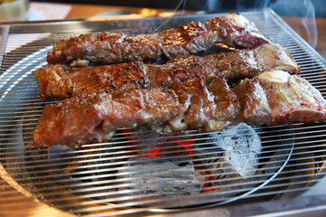 Korean traditional BBQ food. raw beef ribs