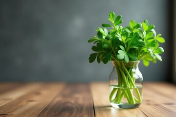 Fresh tarragon herb bunch in a glass vase on a modern wooden floor, floor, herb, modern