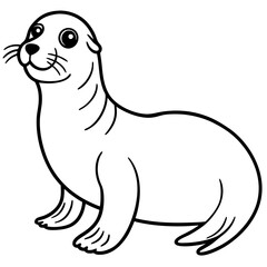 Cute Black Vector Sea Lion Line Art Black Vector Silhouette Cartoon  Illustration