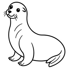 Cute Black Vector Sea Lion Line Art Black Vector Silhouette Cartoon  Illustration