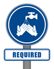 Mandatory blue round sign for hand washing protection