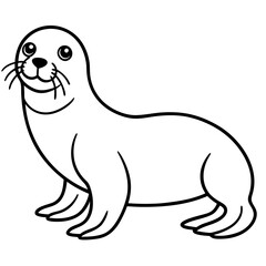 Cute Black Vector Sea Lion Line Art Black Vector Silhouette Cartoon  Illustration