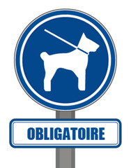Panneau signalisation obligatoire rond bleu protection chien en laisse