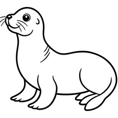 Cute Black Vector Sea Lion Line Art Black Vector Silhouette Cartoon  Illustration