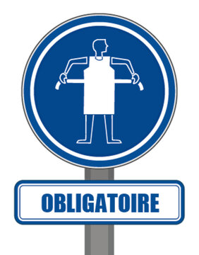 Panneau signalisation obligatoire rond bleu protection hygi&egrave;ne tablier