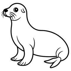 Cute Black Vector Sea Lion Line Art Black Vector Silhouette Cartoon  Illustration