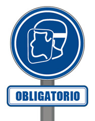 Señal redonda azul de protección facial obligatoria