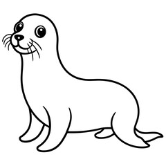 Cute Black Vector Sea Lion Line Art Black Vector Silhouette Cartoon  Illustration