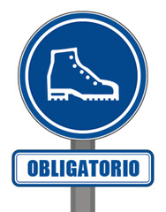 Señal redonda azul obligatoria de protección del calzado