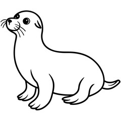 Cute Black Vector Sea Lion Line Art Black Vector Silhouette Cartoon  Illustration