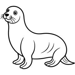 Cute Black Vector Sea Lion Line Art Black Vector Silhouette Cartoon  Illustration