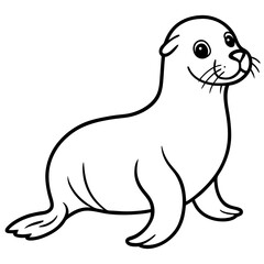 Cute Black Vector Sea Lion Line Art Black Vector Silhouette Cartoon  Illustration