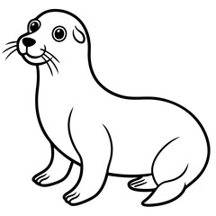 Cute Black Vector Sea Lion Line Art Black Vector Silhouette Cartoon  Illustration