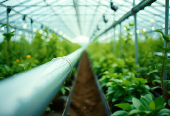 Working water pipe supply setup in a greenhouse ensures proper irrigation and maintenance of healthy plant growth throughout the year.