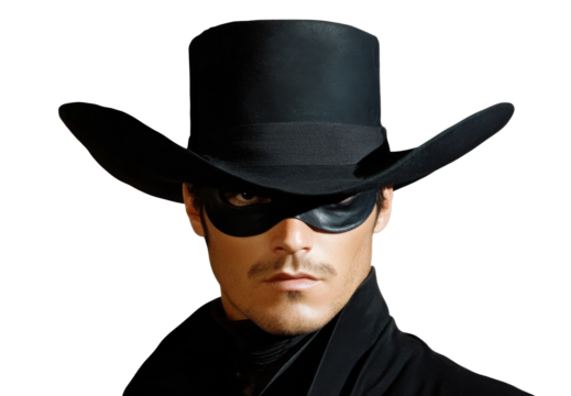 Costumed man with black hat and mask. Transparent background - Powered by Adobe