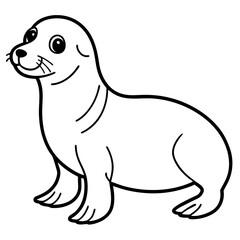 Cute Black Vector Sea Lion Line Art Black Vector Silhouette Cartoon  Illustration