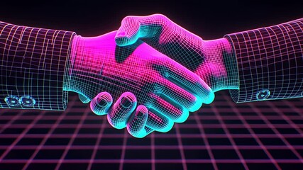 Neon Retro Handshake: Digital Deal, Partnership, Agreement,  Cyberpunk Style - Powered by Adobe