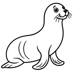 Cute Black Vector Sea Lion Line Art Black Vector Silhouette Cartoon Illustration