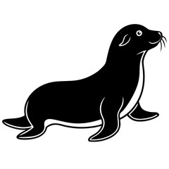Cute Black Vector Sea Lion Line Art Black Vector Silhouette Cartoon Illustration