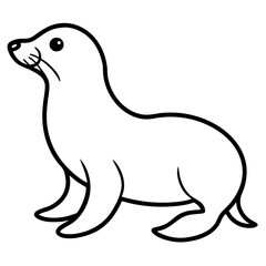 Cute Black Vector Sea Lion Line Art Black Vector Silhouette Cartoon Illustration