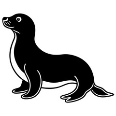 Cute Black Vector Sea Lion Line Art Black Vector Silhouette Cartoon Illustration