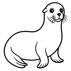 Cute Black Vector Sea Lion Line Art Black Vector Silhouette Cartoon  Illustration