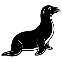 Cute Black Vector Sea Lion Line Art Black Vector Silhouette Cartoon  Illustration