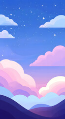 Beautiful sky with clouds, nighttime, purple and blue colors, gradient background