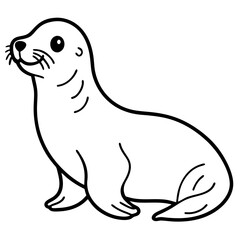 Cute Black Vector Sea Lion Line Art Black Vector Silhouette Cartoon  Illustration