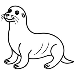 Cute Black Vector Sea Lion Line Art Black Vector Silhouette Cartoon  Illustration