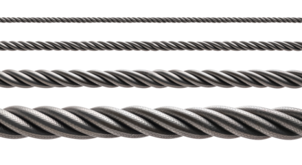 Four metallic steel cables showing different levels of tightening on white background