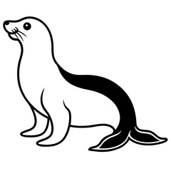 Cute Black Vector Sea Lion Line Art Black Vector Silhouette Cartoon  Illustration