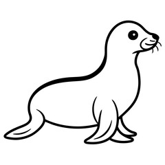 Cute Black Vector Sea Lion Line Art Black Vector Silhouette Cartoon  Illustration