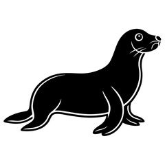 Cute Black Vector Sea Lion Line Art Black Vector Silhouette Cartoon  Illustration
