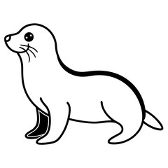 Cute Black Vector Sea Lion Line Art Black Vector Silhouette Cartoon  Illustration