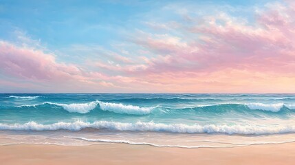 Breathtaking coastal sunset scene with crashing waves a vibrant and colorful sky and a serene tranquil atmosphere  Ideal for travel vacation and nature related content