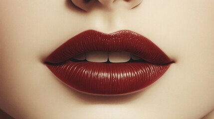 Fototapeta premium Closeup of Red Lips with Glossy Finish