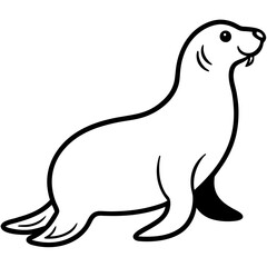Cute Black Vector Sea Lion Line Art Black Vector Silhouette Cartoon  Illustration